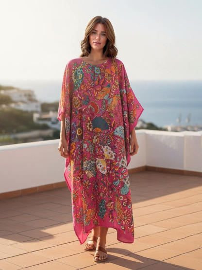 Retro Satin Floral Asymmetrical Vacation Maxi Dress
