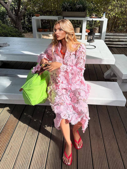 Bohemian Openwork Lace Crochet Maxi Dress