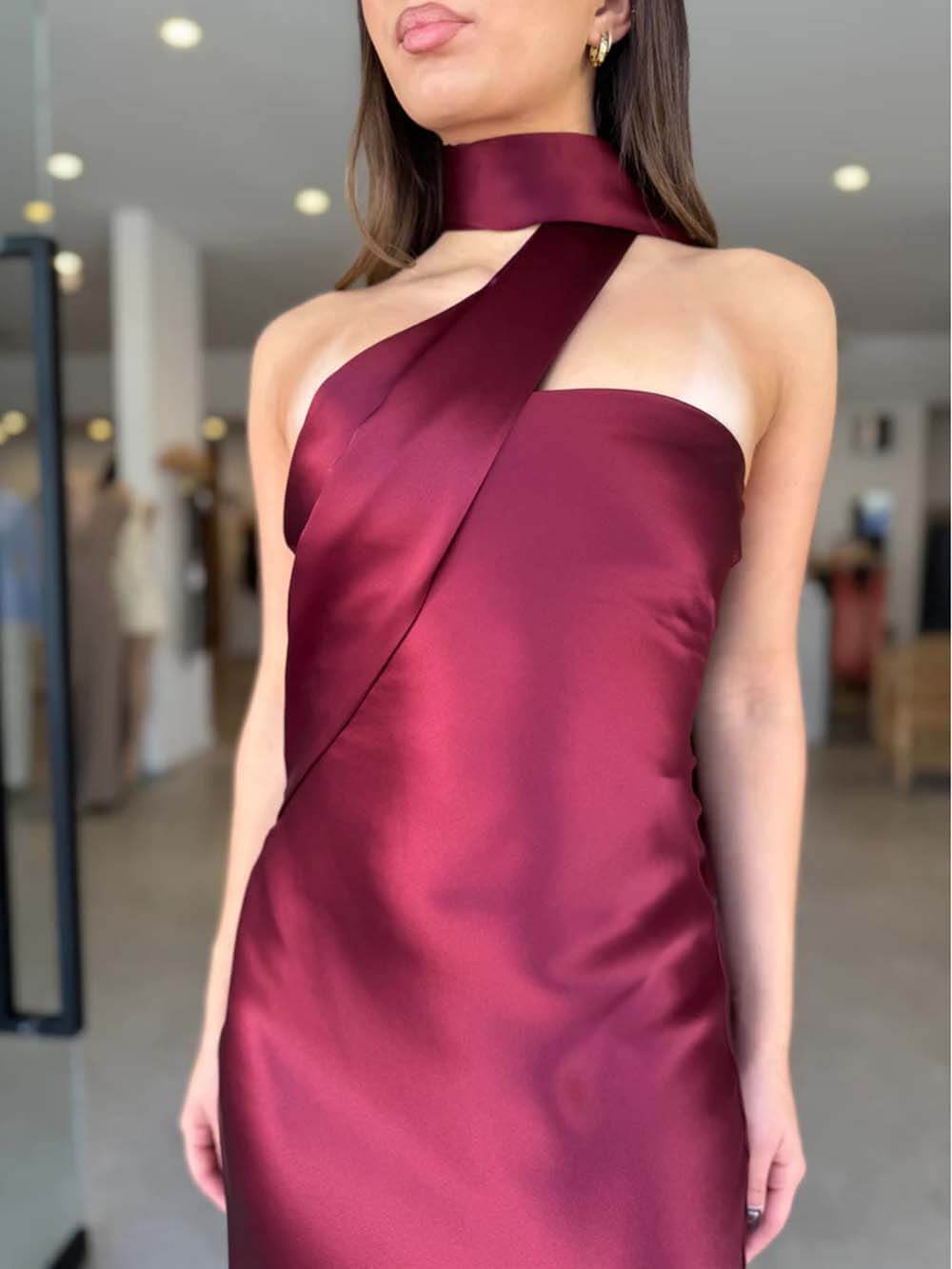 Elegant Satin Tie-Detail Party Maxi Dress