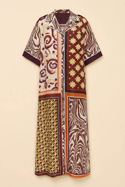 Unique Color-Block Print Side Pocket Loose Maxi Shirtdress