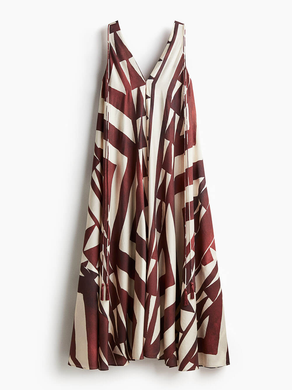 Casual V-Neck Printed Tie-Waist Loose Sleeveless Flowy Maxi Dress