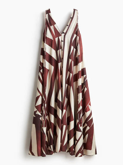 Casual V-Neck Printed Tie-Waist Loose Sleeveless Flowy Maxi Dress