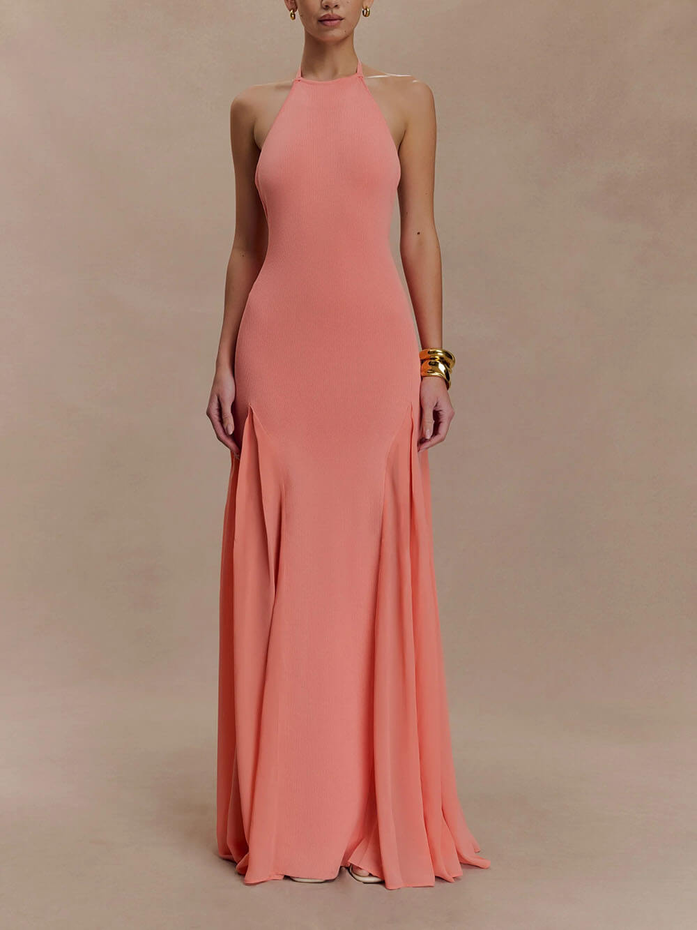 Exquisite Sexy Knit Mesh Splice Spaghetti Strap Maxi Dress