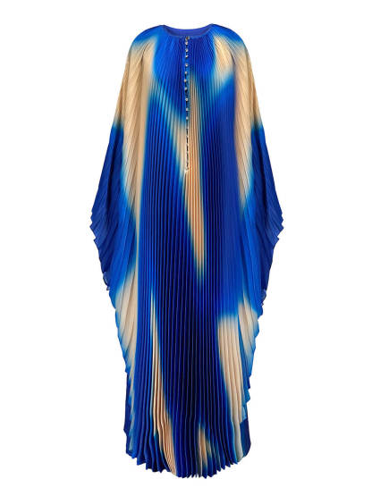 Elegant Printed Pleated Robe-Style Maxi Dress
