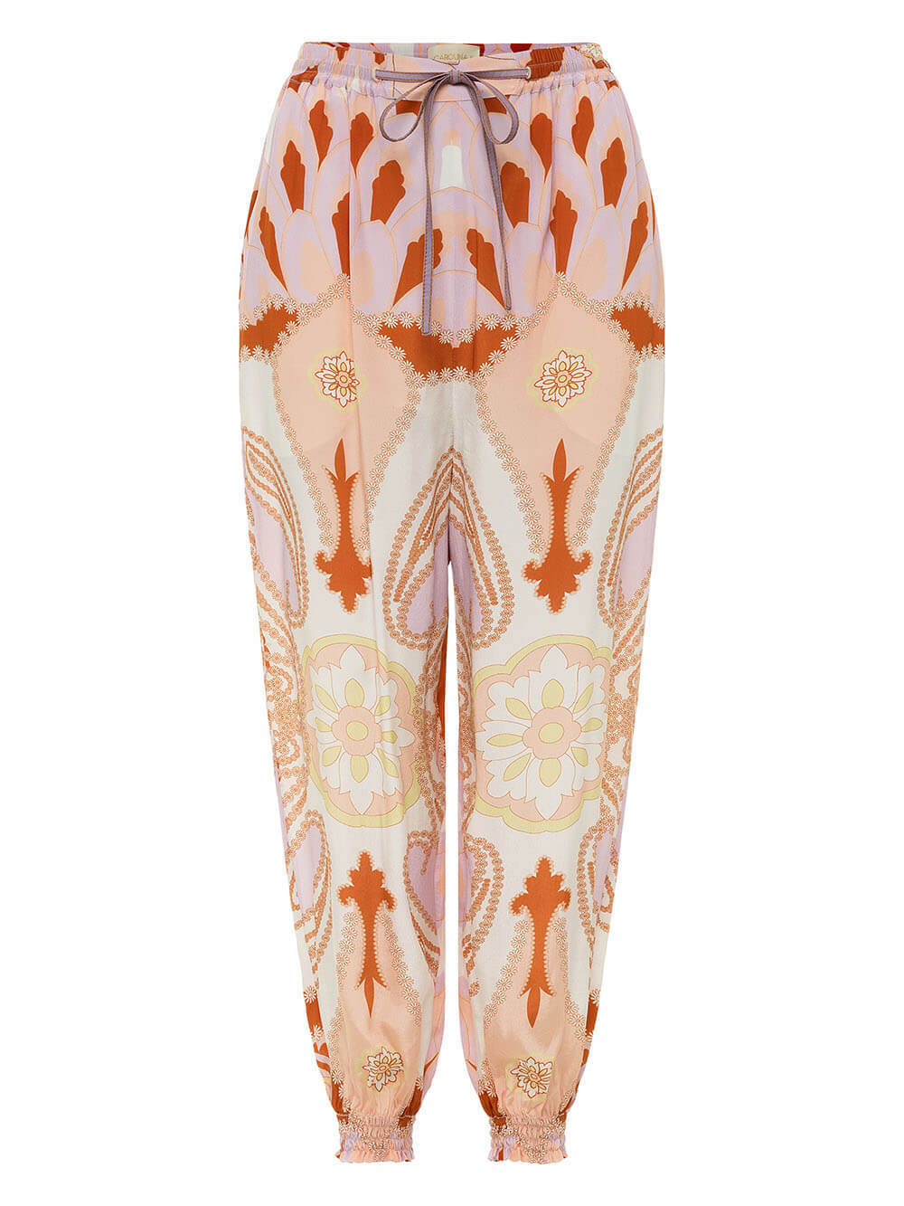 Unique Paisley Print Tie-Front Loose Top And Elastic Waist Tapered Pants Set