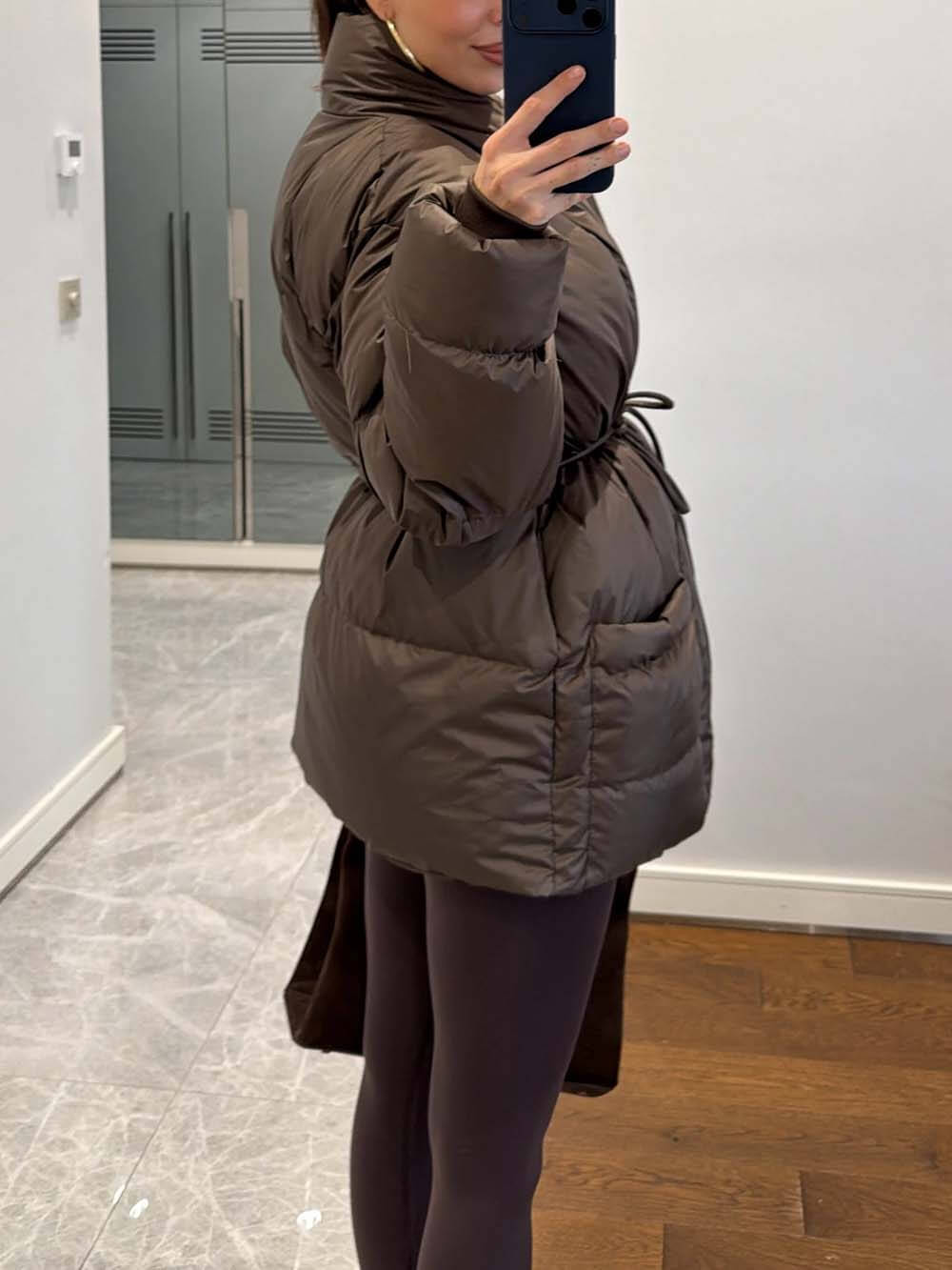 Fashion Pocket Fold-Over Puffy Lace-Up Coat