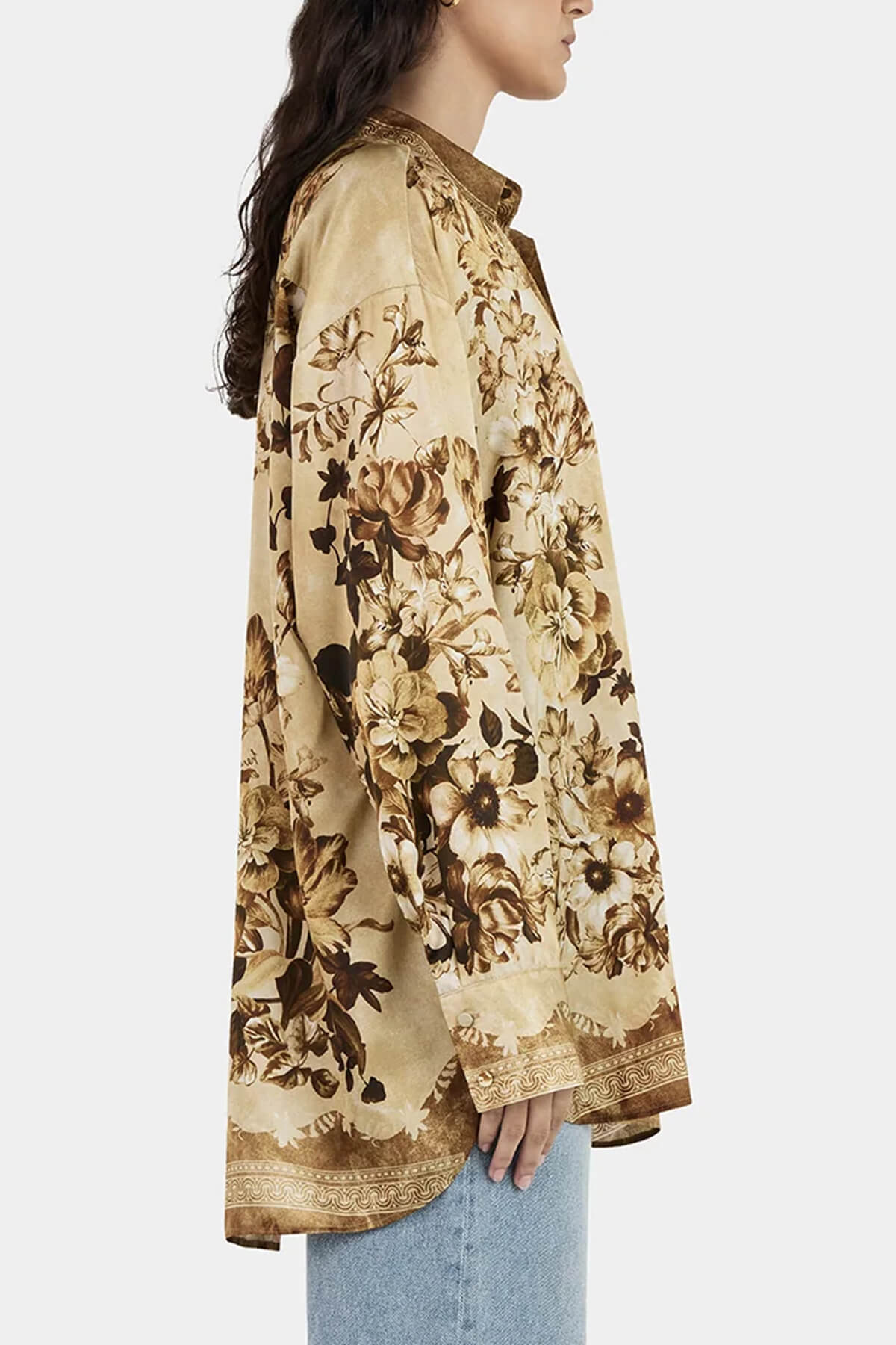 Unique Modern Floral Print Loose-Fitting Button-Down Shirt