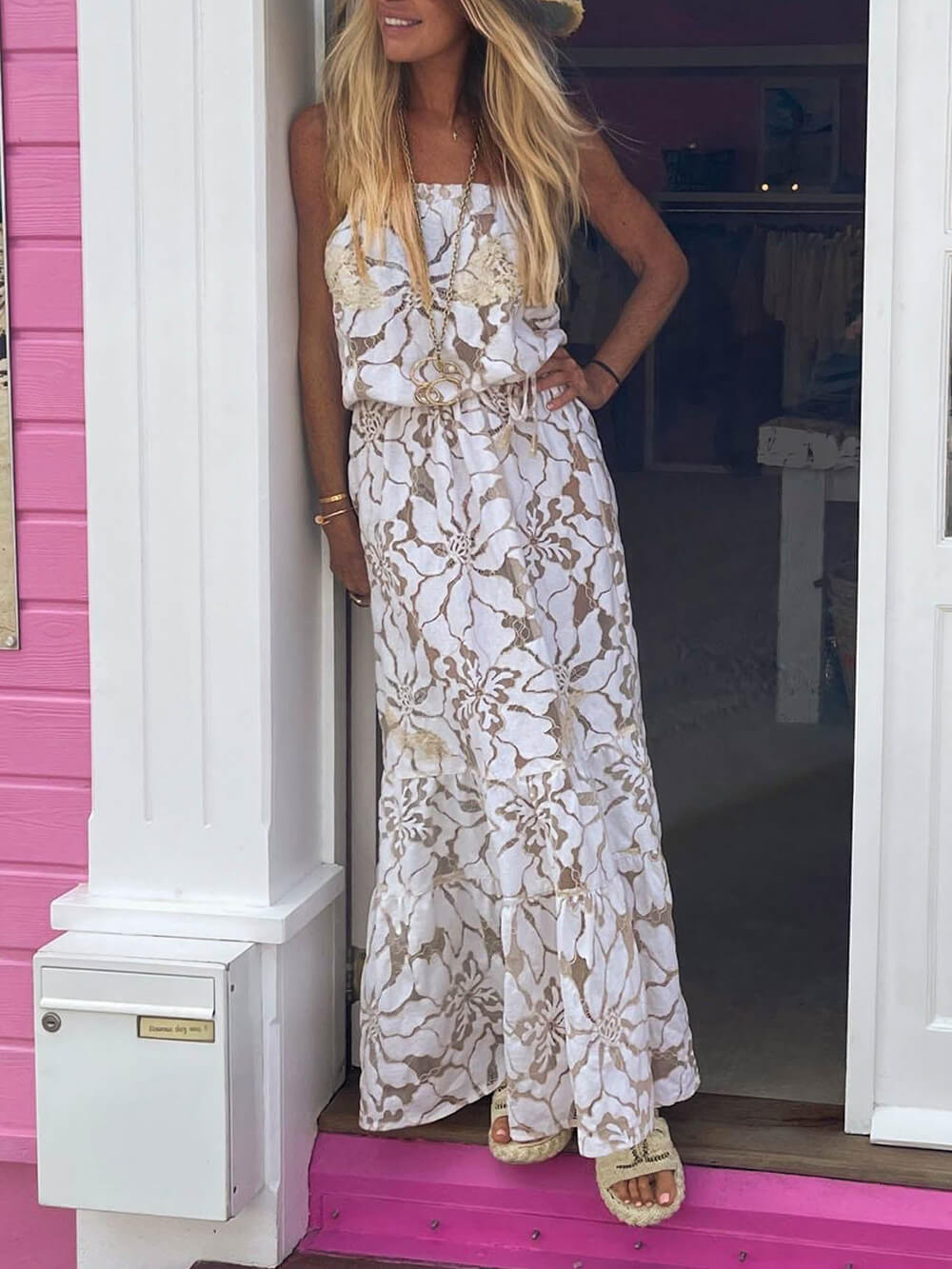 Elegant Ruffled Lace Strapless Stretch Maxi Dress