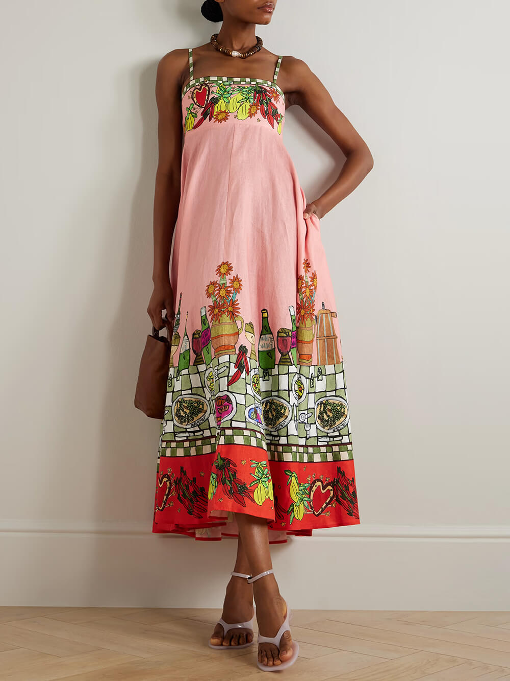 Unique Print Off-Shoulder Linen Midi Dress