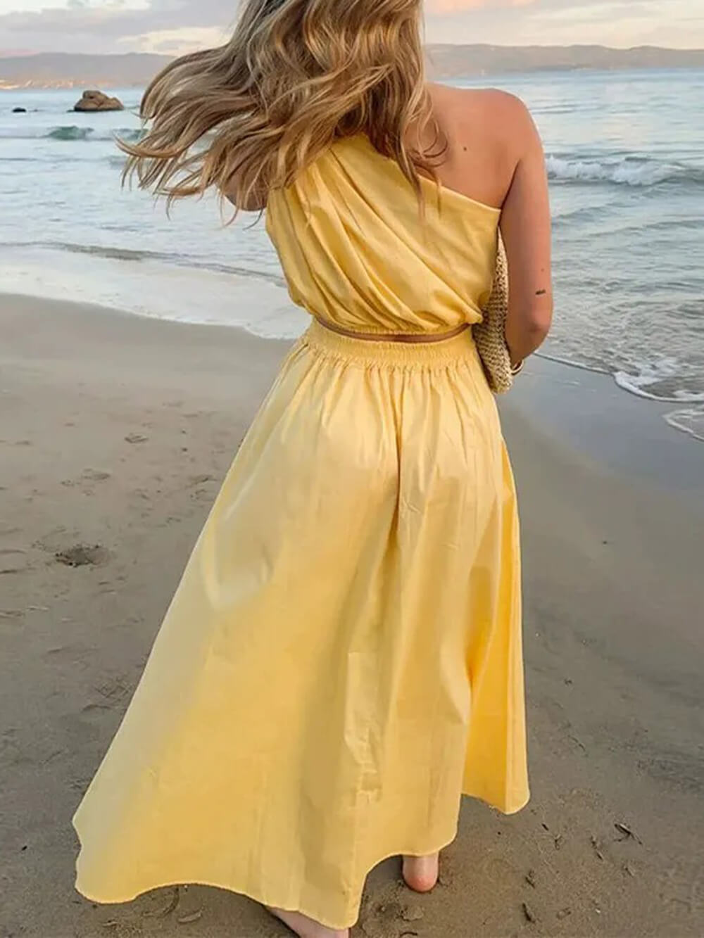 Elegant Solid Ruched High-Waist Maxi Skirt