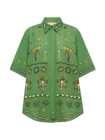 Unique Casual Sun Dancer Print Loose Button-Down Shirt