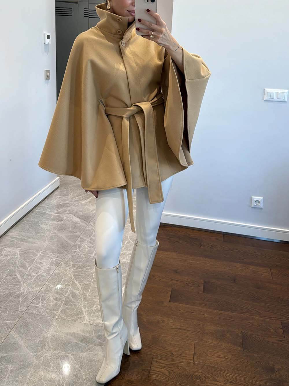 Elegant Classic Belted Cape Coat