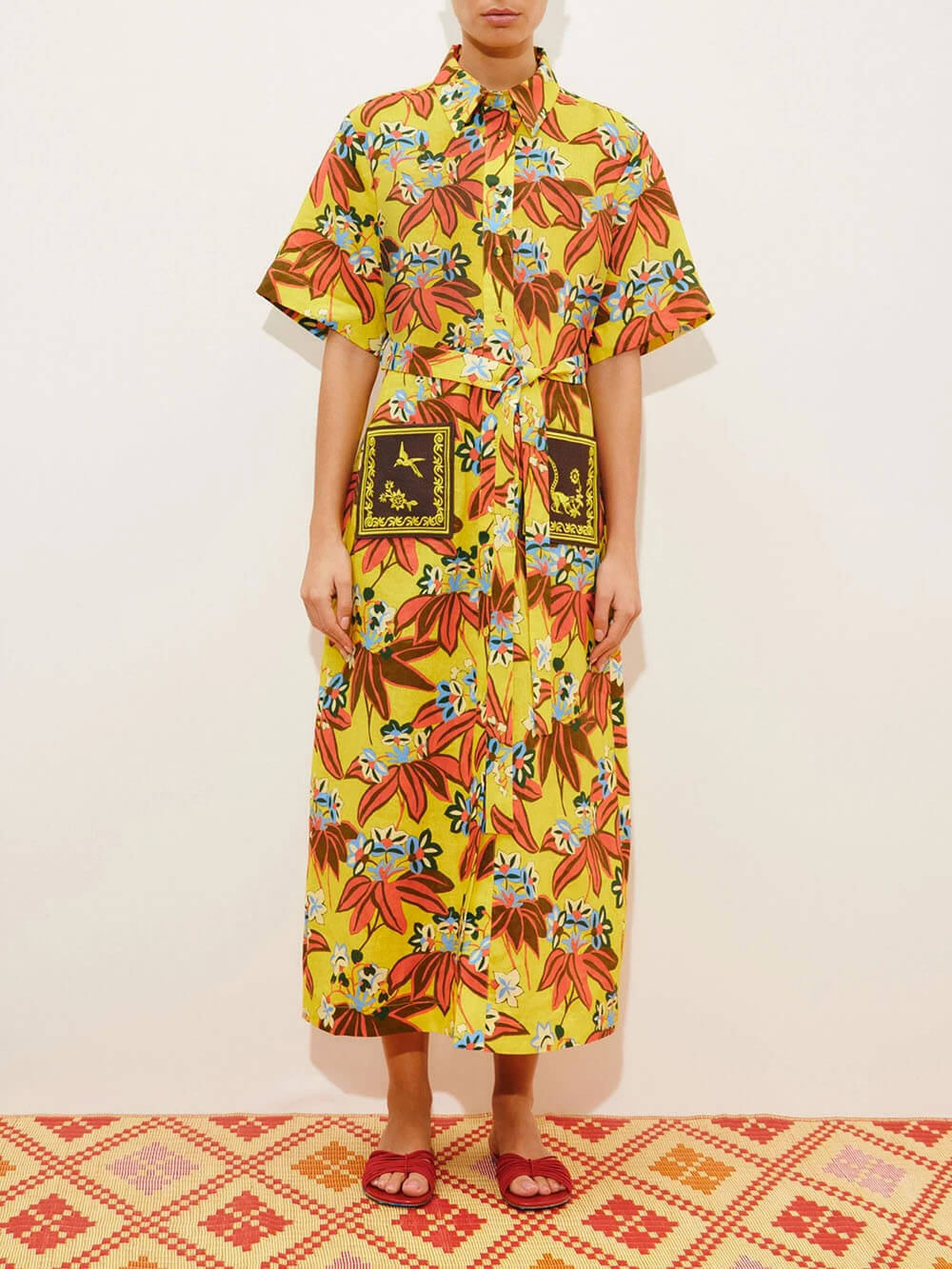 Unique Floral Print Midi Shirtdress