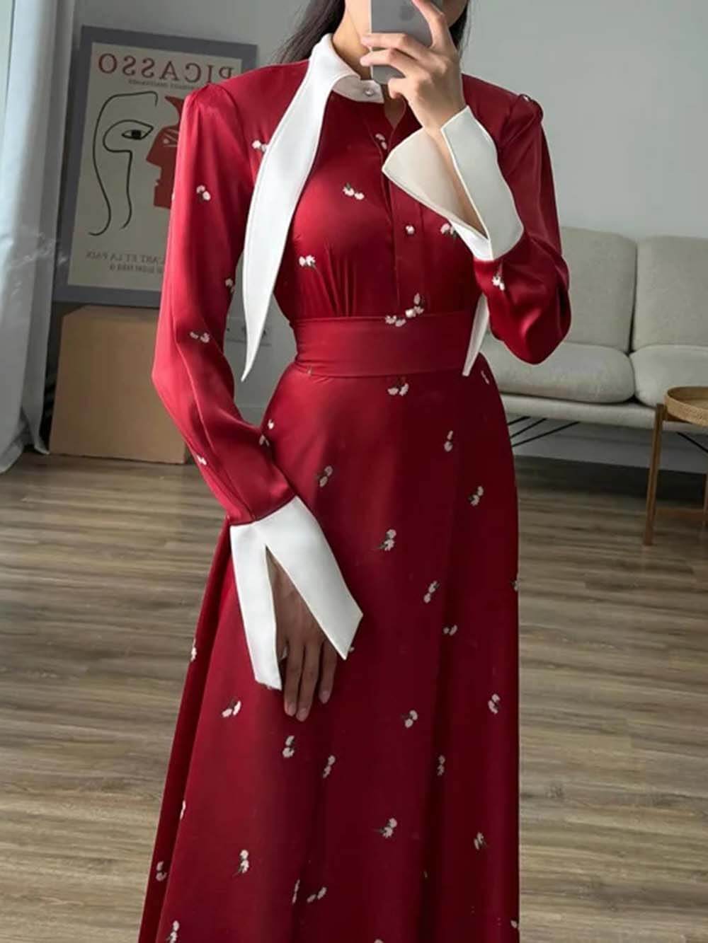 Elegant Patchwork Print Satin Dress