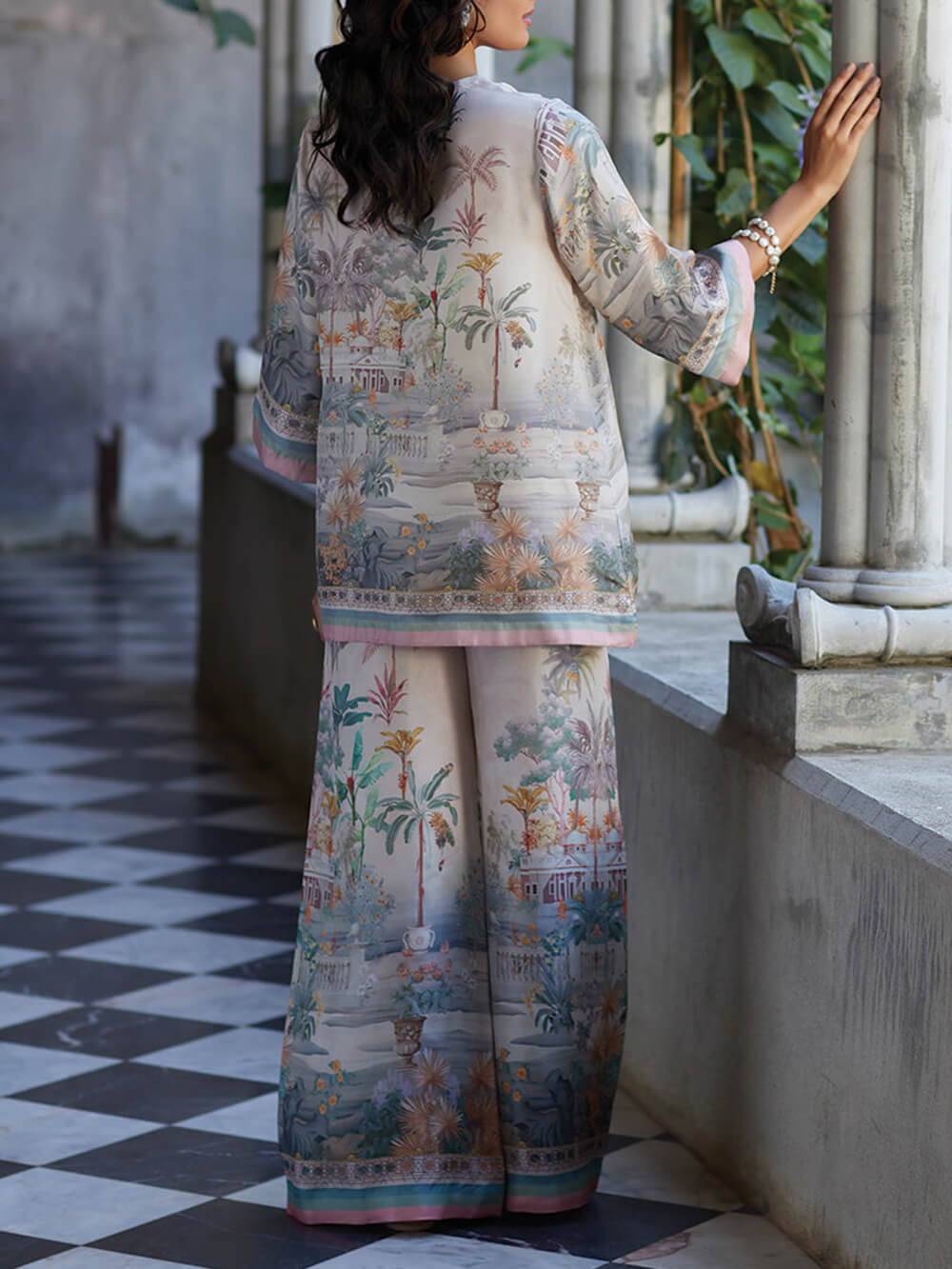 Playful And Elegant Digital Print Flared Sleeve Loose Oversized Shirt