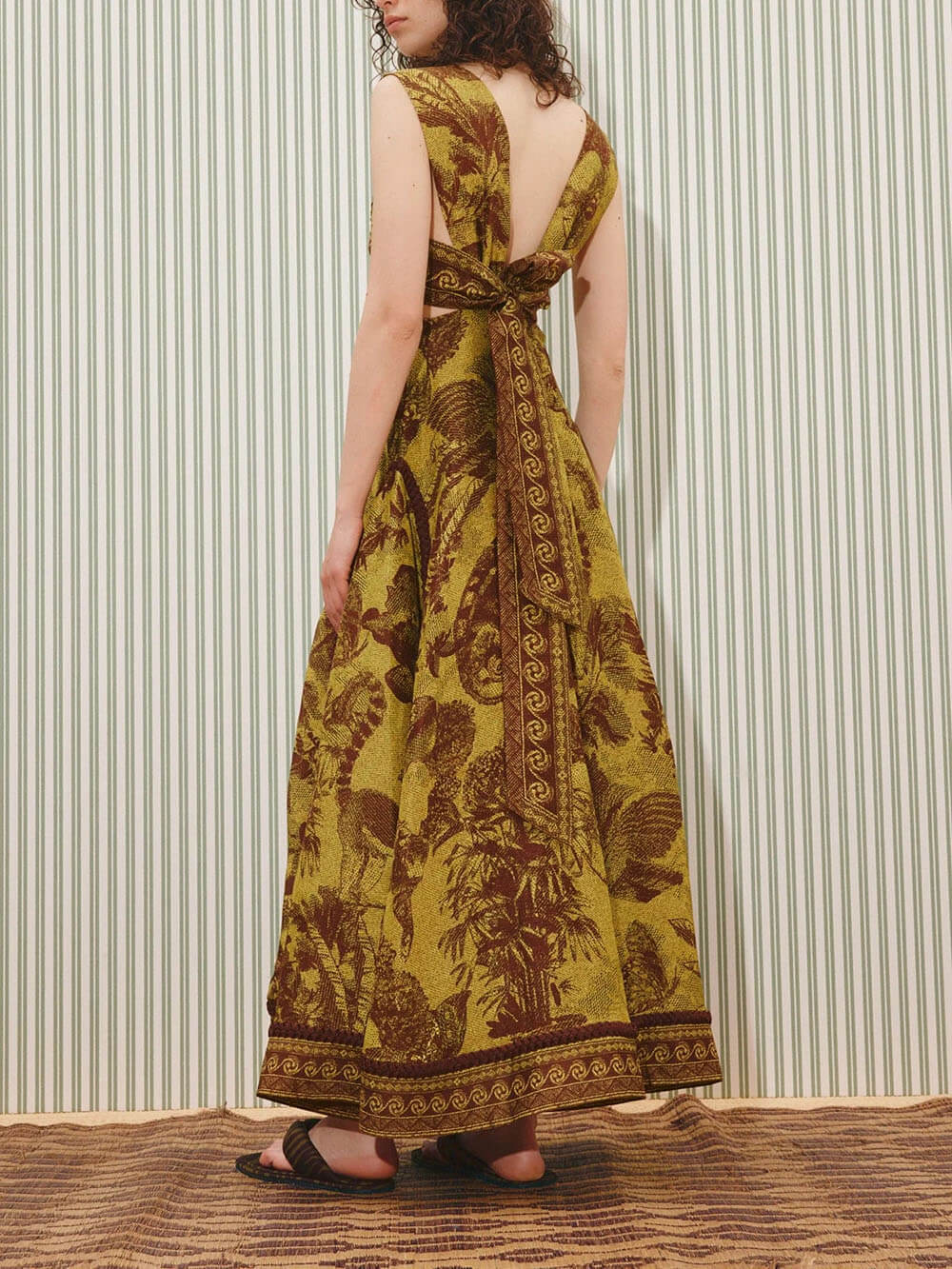 Delicate Printed Cut-Out Patchwork Knit Maxi Dress