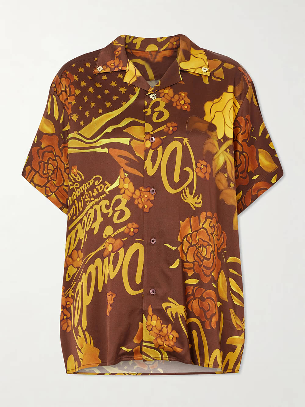 Unique Printed Satin Button-Down Loose Shirt