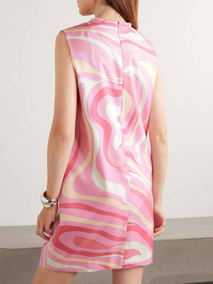 Exquisite Printed Twill Satin Mini Dress