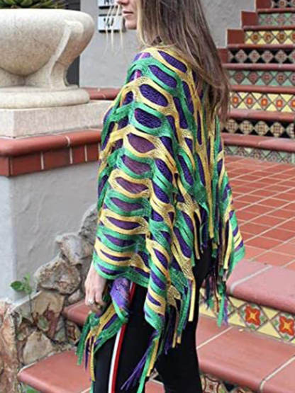 Casual Tassel Patchwork Hollow-Out Shawl Mini Dress