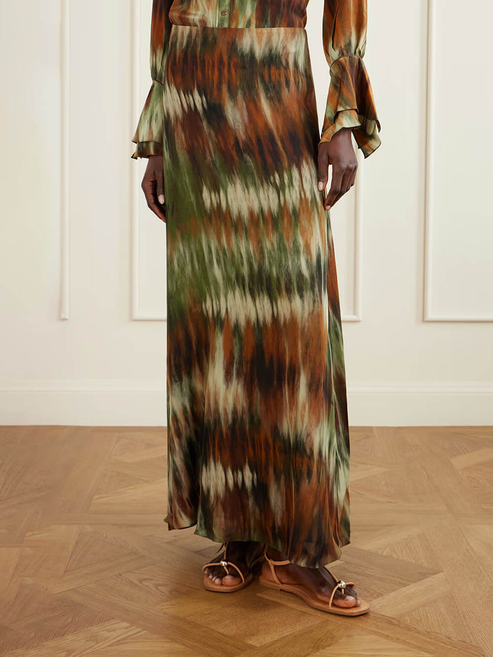 Exquisite Tie-Dye Floral Ruffle Sleeve Shirt