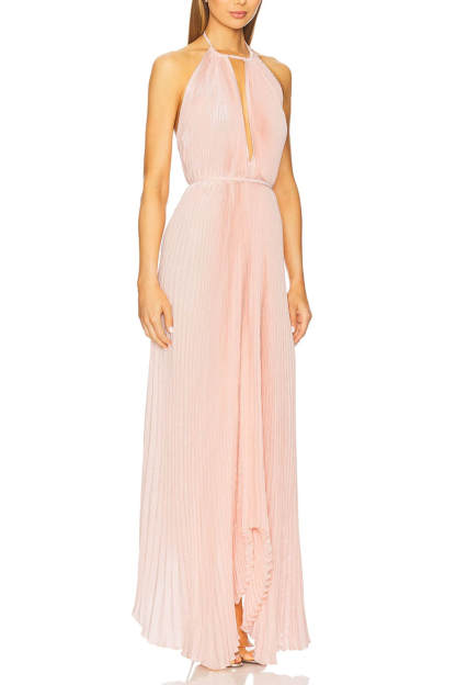 Bohemian Pleated Halter Neck Backless Tie-Waist Maxi Dress