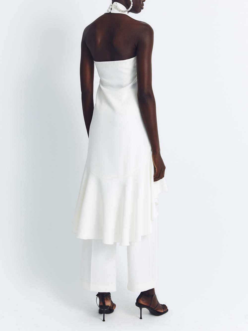 Casual Ruched Halterneck Backless Ruffle Top