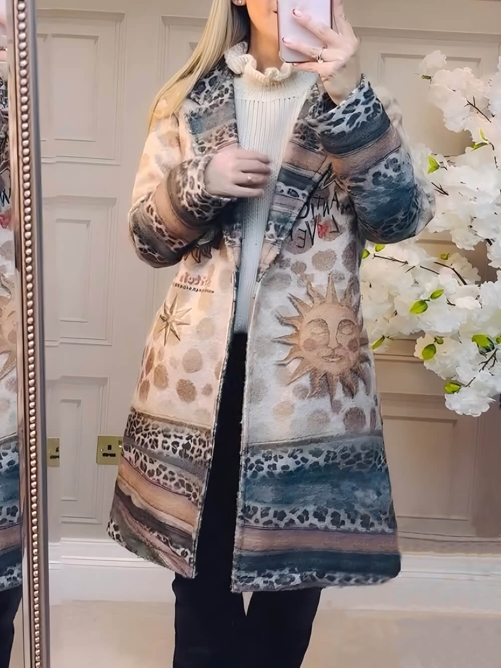 Exquisite Ethnic Print Pocket Loose Coat