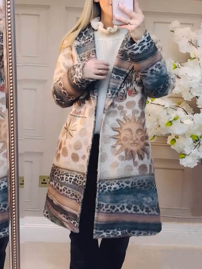Exquisite Ethnic Print Pocket Loose Coat