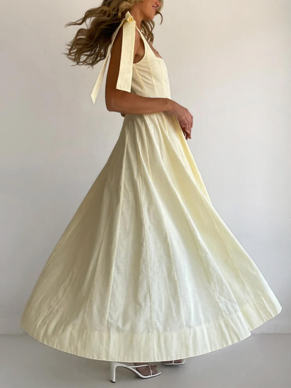 Classic Casual Patchwork Tie-Waist A-line Maxi Dress