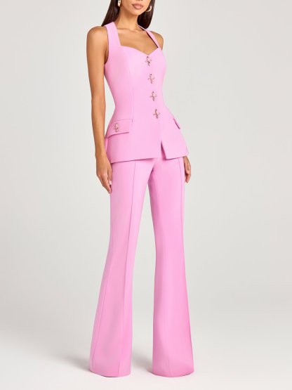 Exquisite Power High Rise Side Zipper Flare Slim Fit Pants