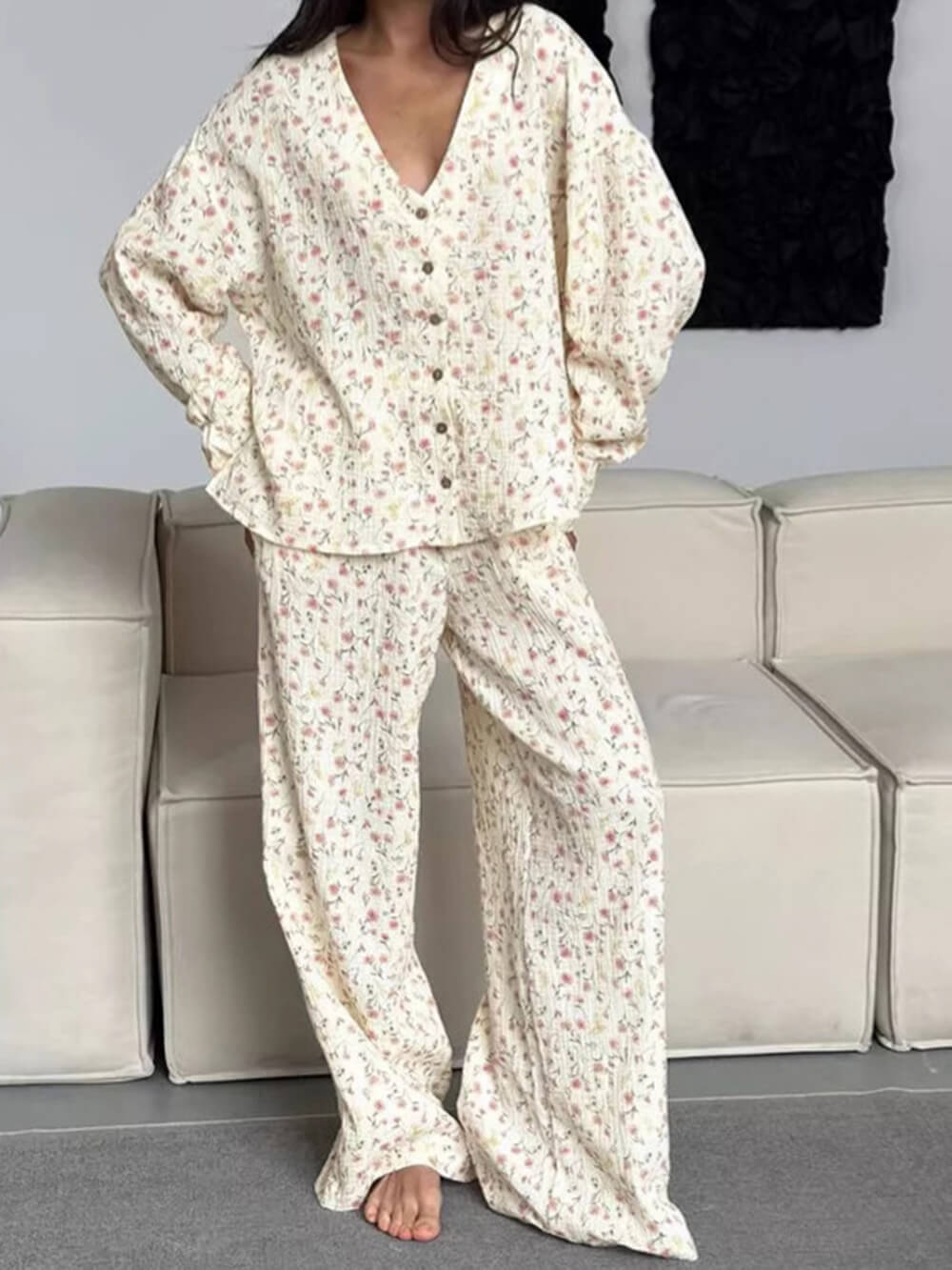 Casual Loose Printed Loungewear Pajama Set