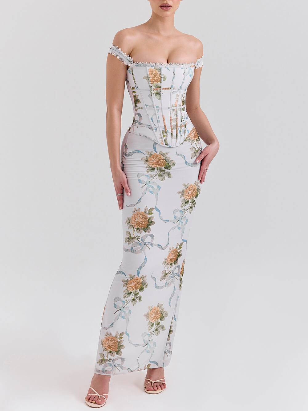 Retro Print Corset Maxi Dress