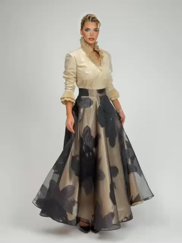 Elegant Satin Ruffled Top Two-piece Set