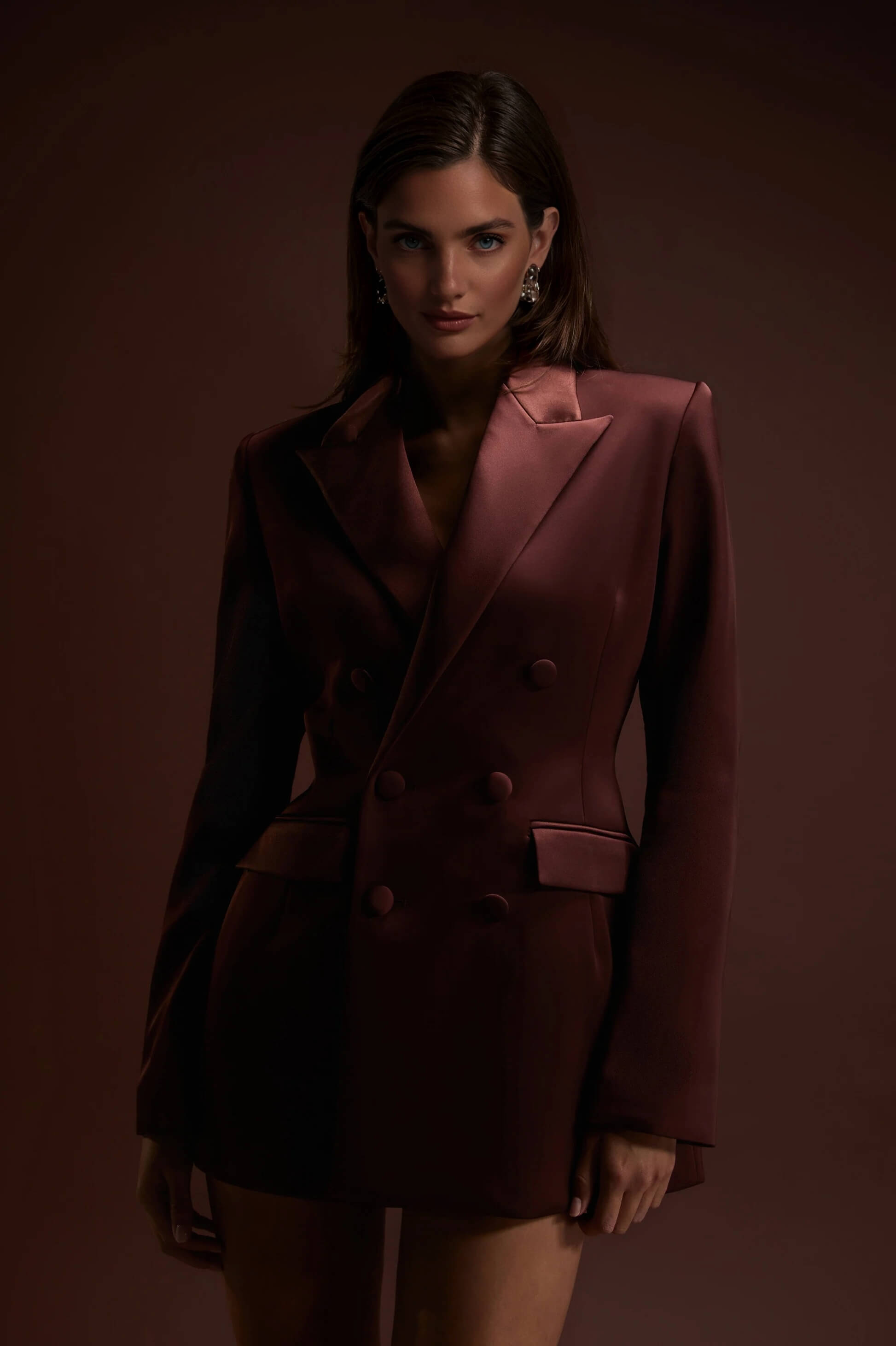 Exquisite Brown Double-Breasted Blazer Mini Dress