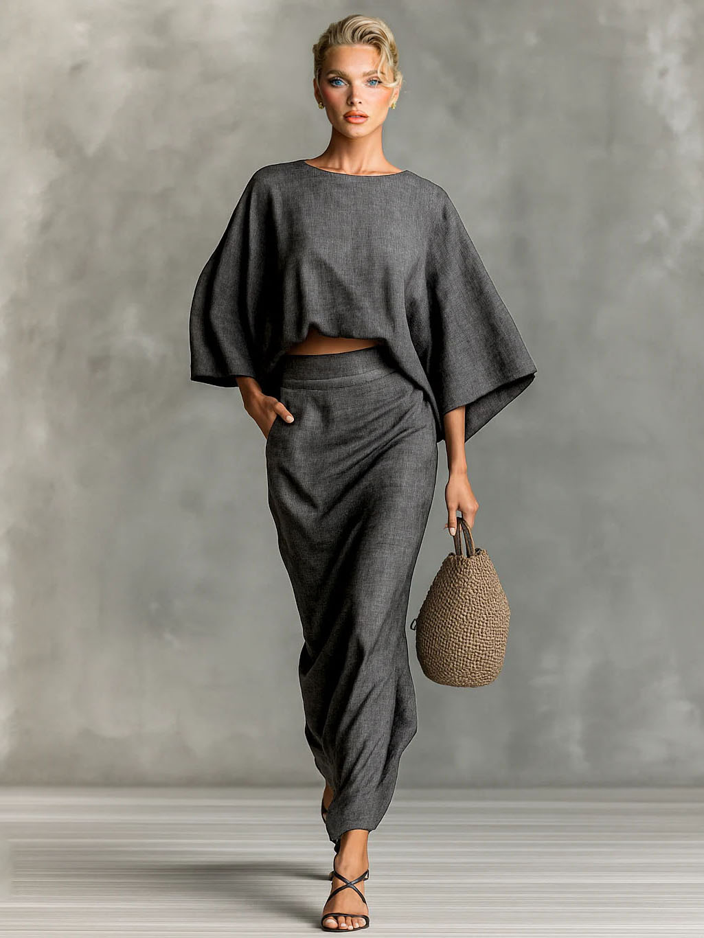 Casual Batwing Sleeve Top & Skirt Two-piece Set