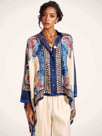 Elegant Bohemian Print Draped Kimono Shirt