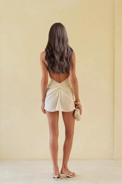 Elegant Draped Knot Backless Mini Dress