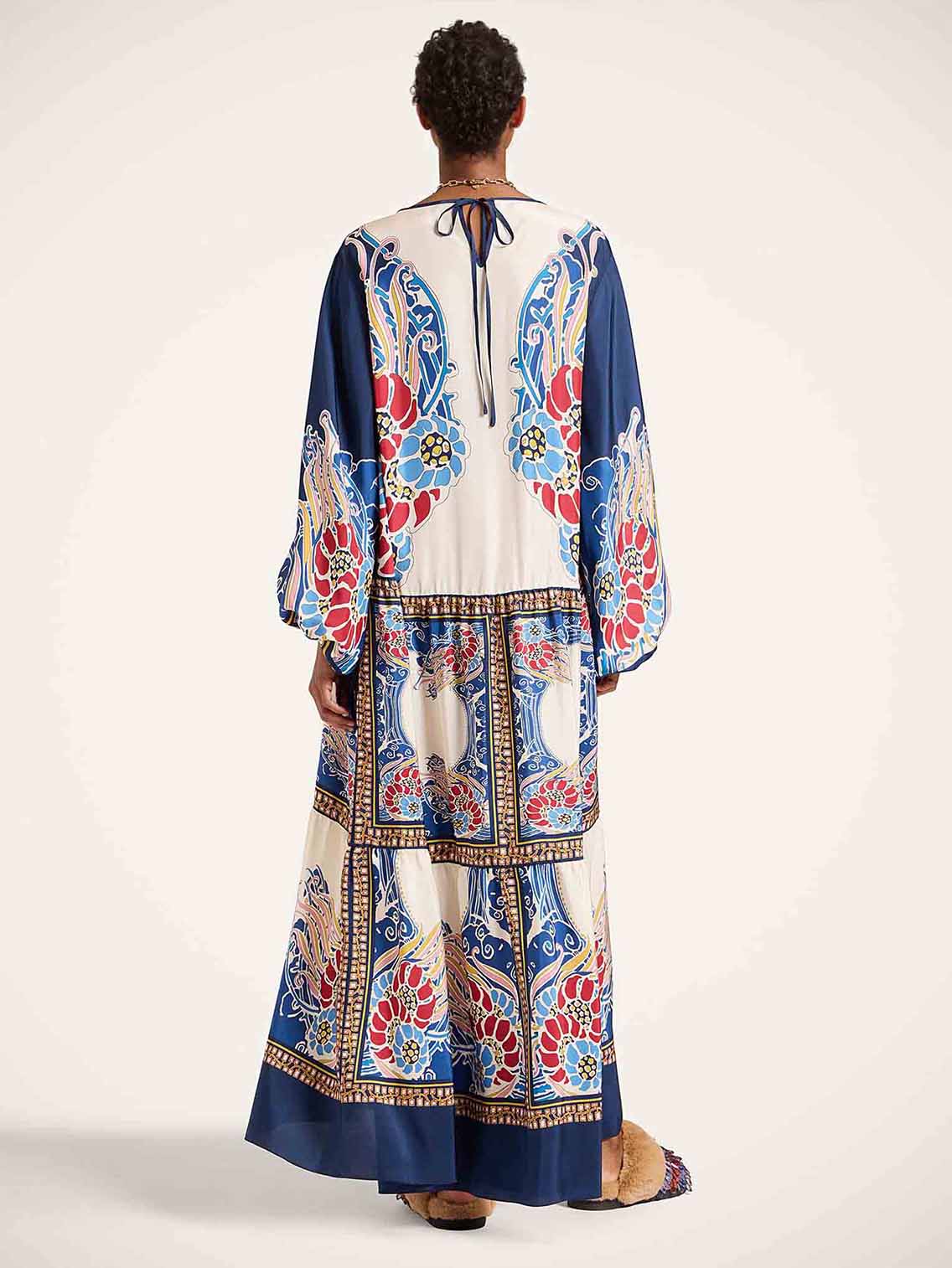 Elegant Bohemian Print Draped Loose Maxi Dress