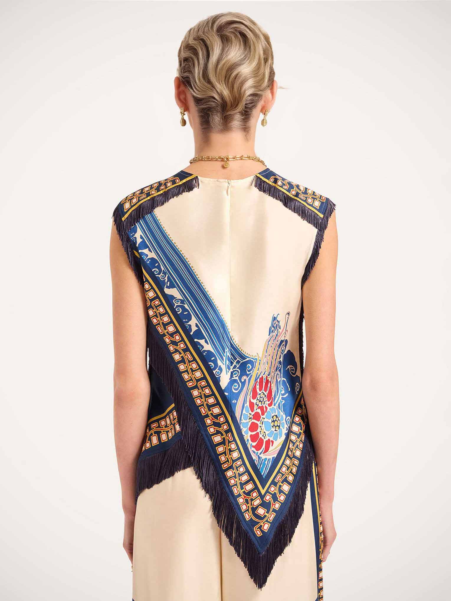 Elegant Bohemian Print Vest With Tassels Two-Piece Set