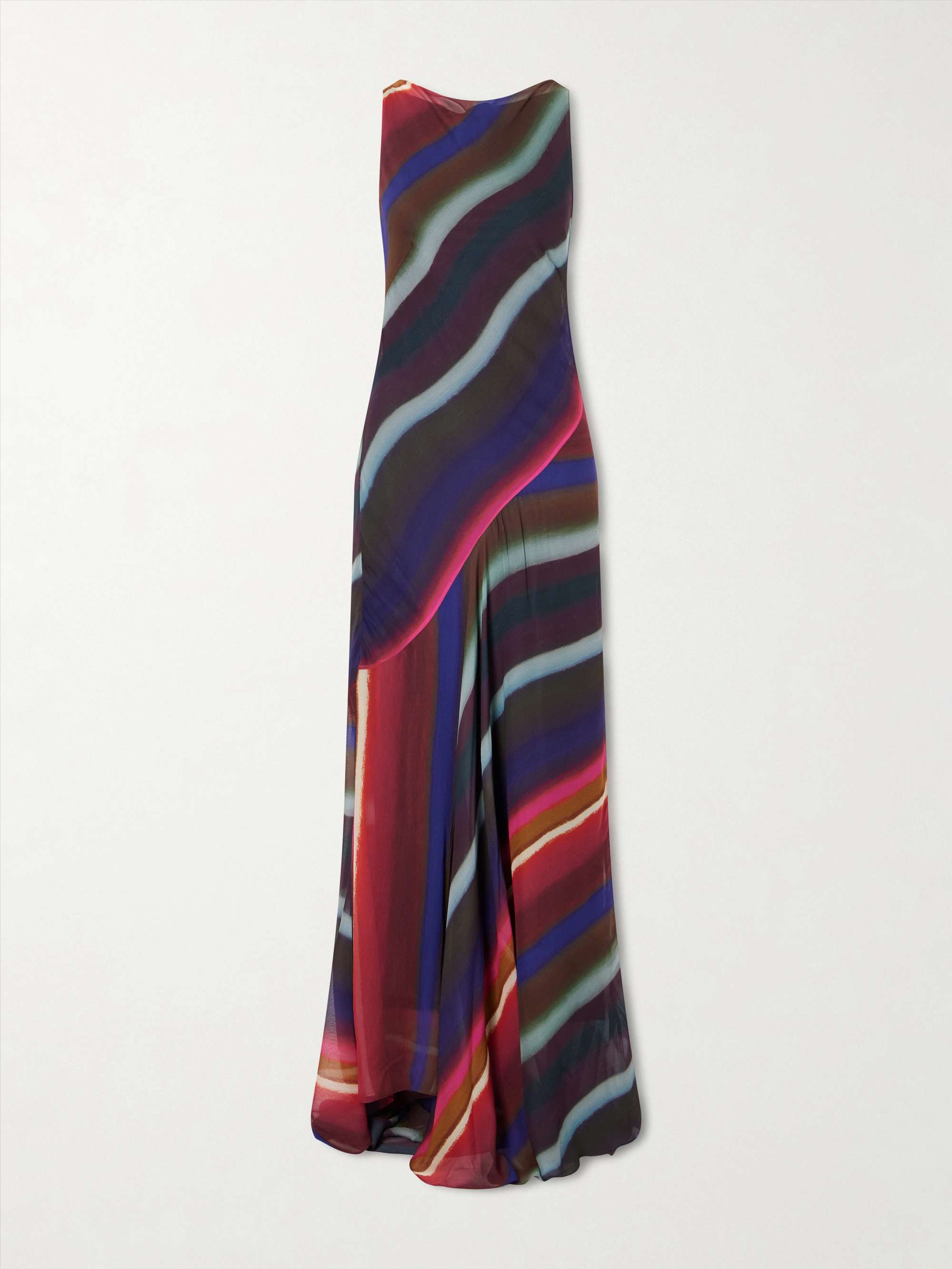 Elegant Diagonal Stripe Print Asymmetrical Flowy Maxi Dress