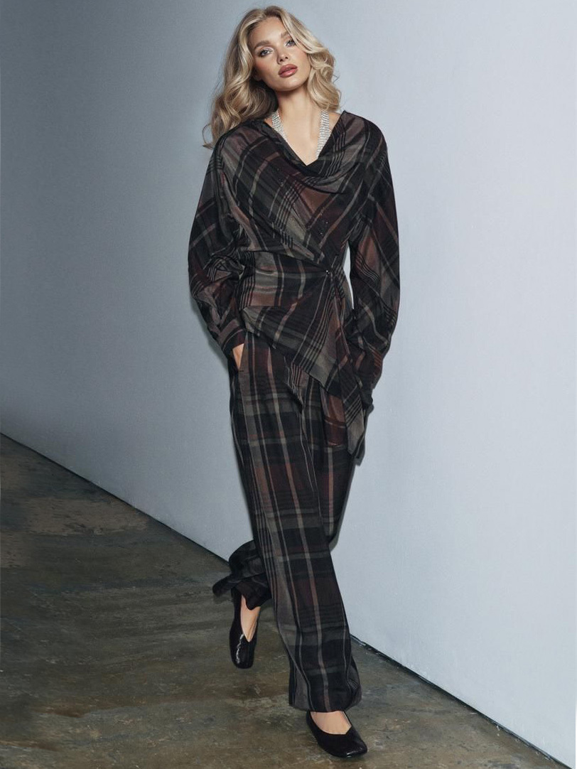 Plaid Straight-Leg Tailored Pants