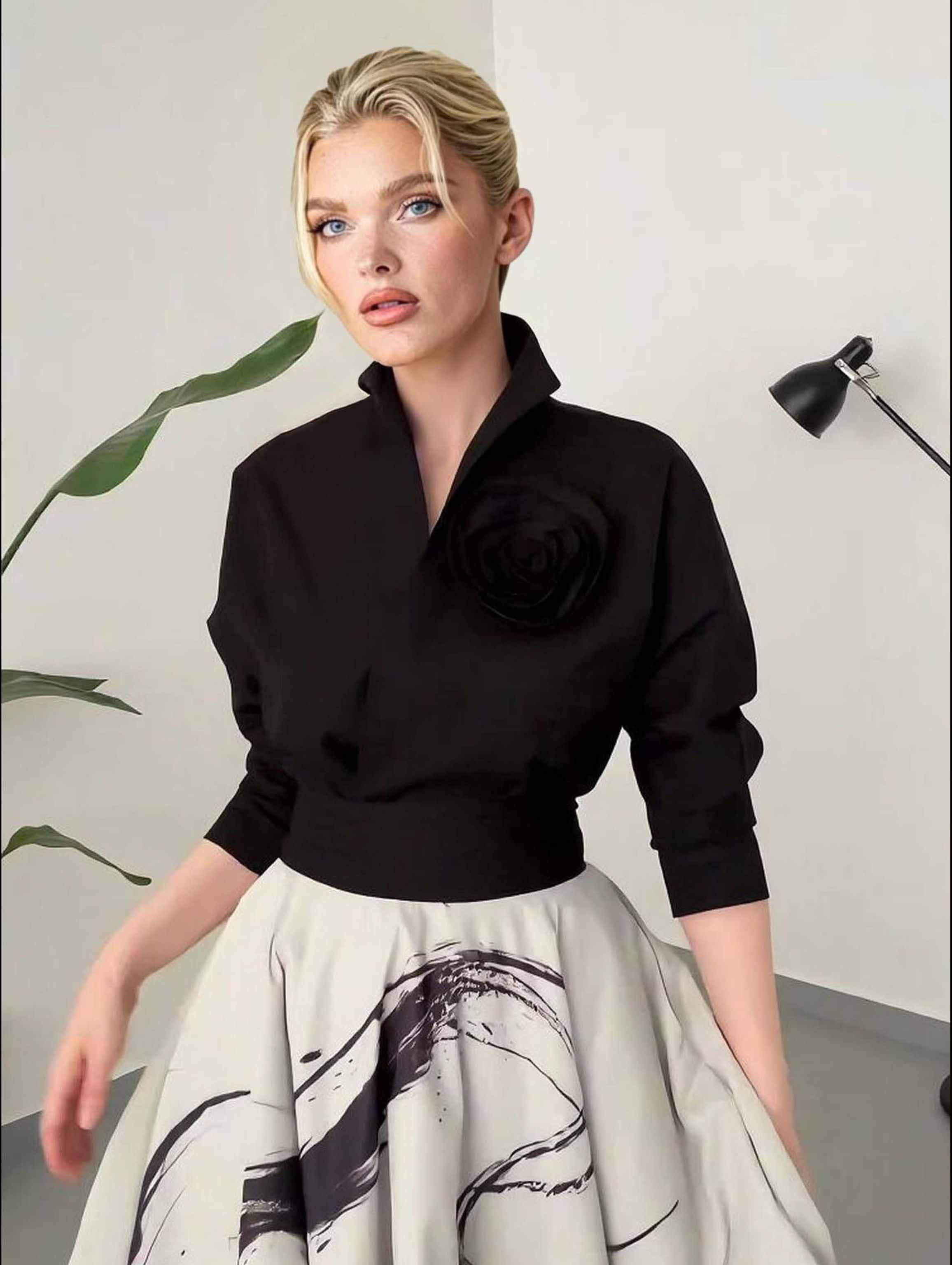 Modern Art Abstract Print A-line Maxi Skirt Two-piece Set