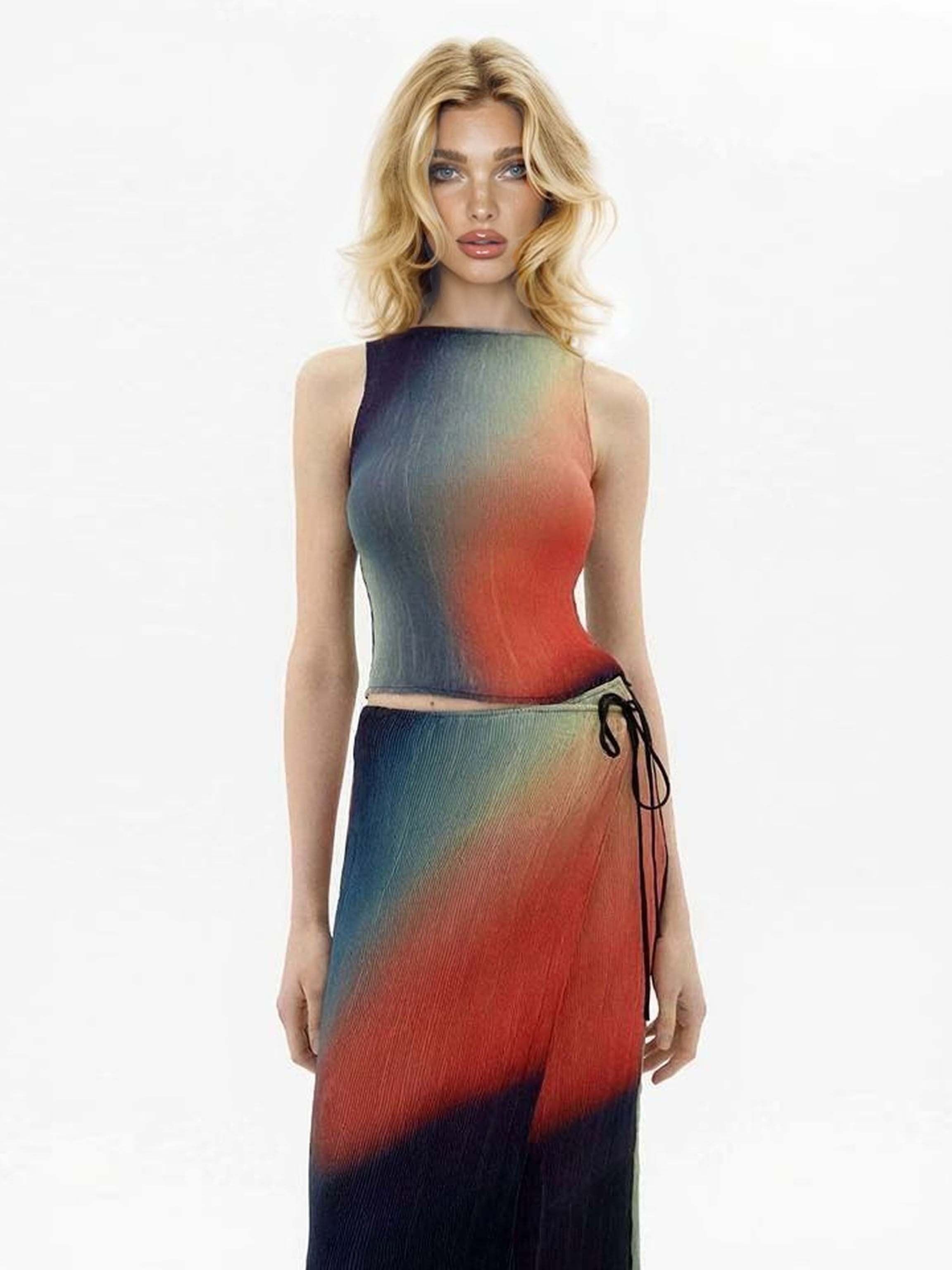 Elegant Gradient Abstract Print Sleeveless Two-Piece Set