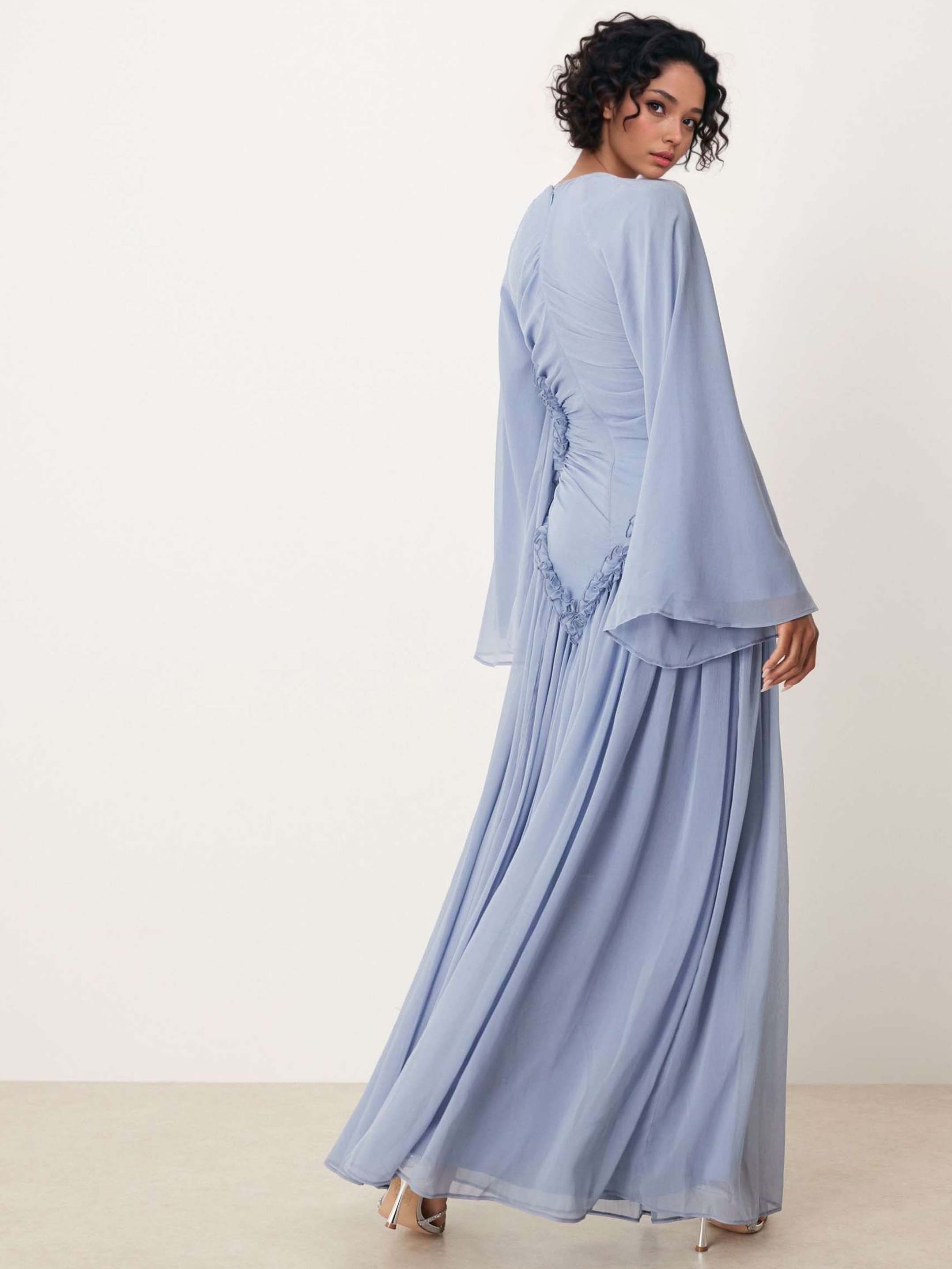 Elegant Pleated Ruffle-Trim Chiffon Maxi Dress