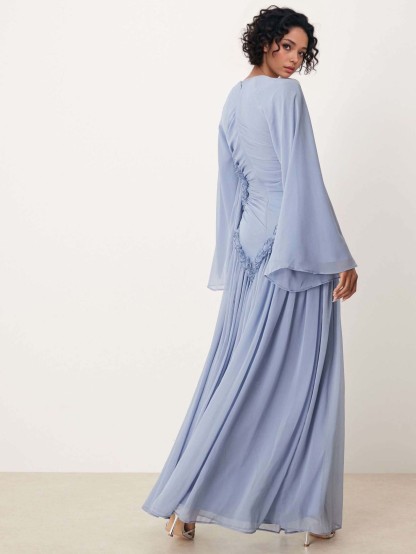 Elegant Pleated Ruffle-Trim Chiffon Maxi Dress