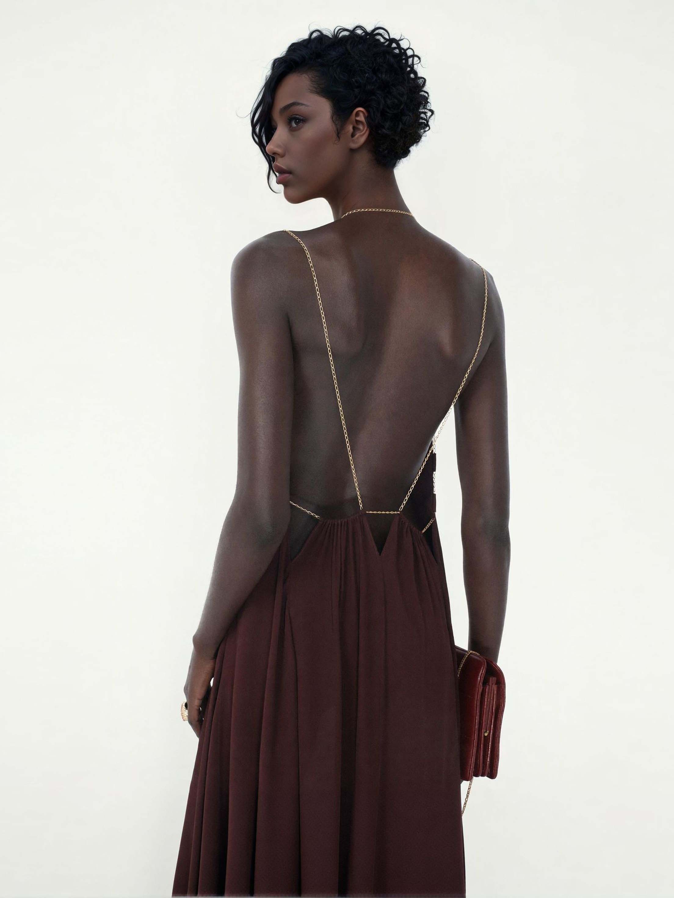 Elegant Chain-Strap Deep V-Neck Maxi Dress