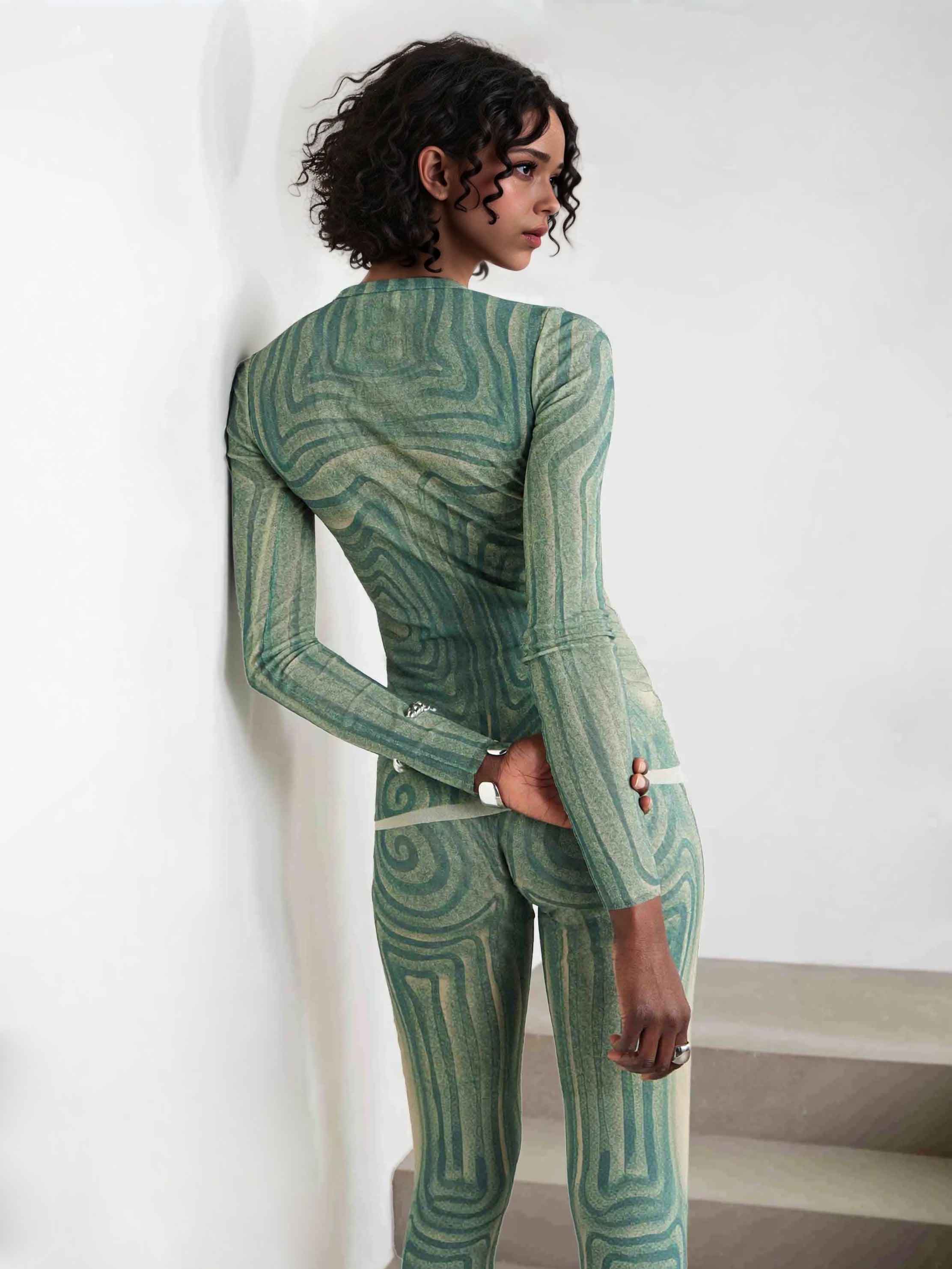 Abstract Print Stretch Knit Wide-Leg Pants