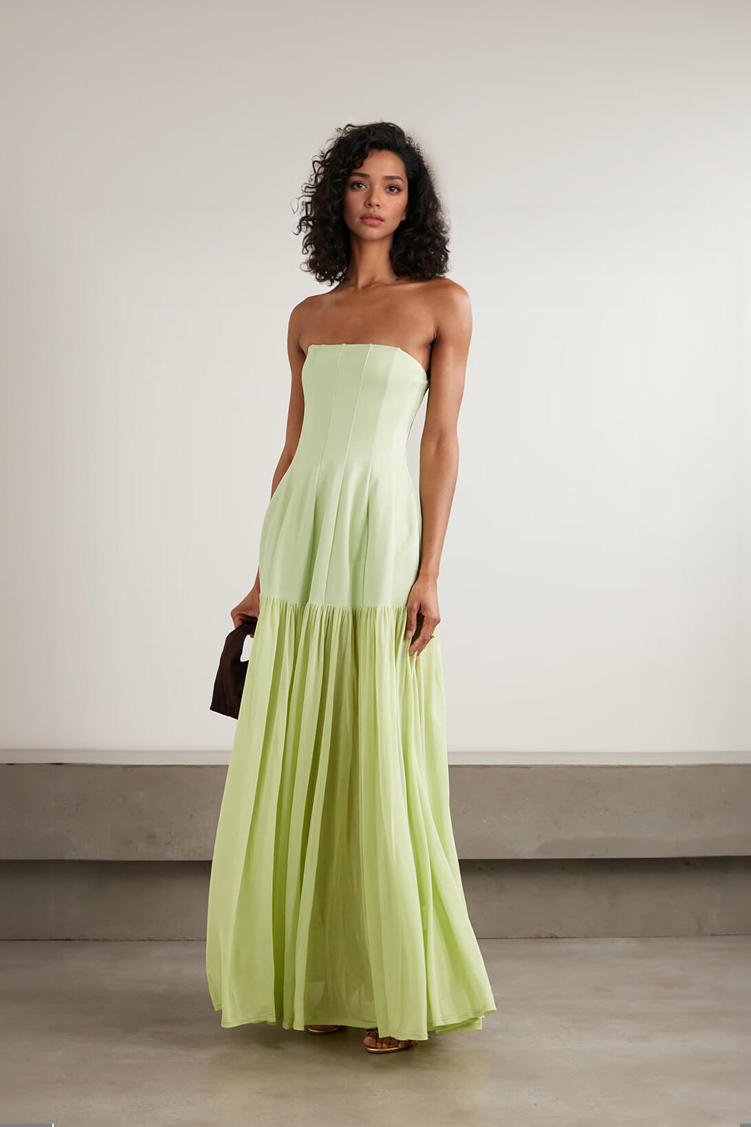 Delicate Strapless Ruched Chiffon Maxi Dress