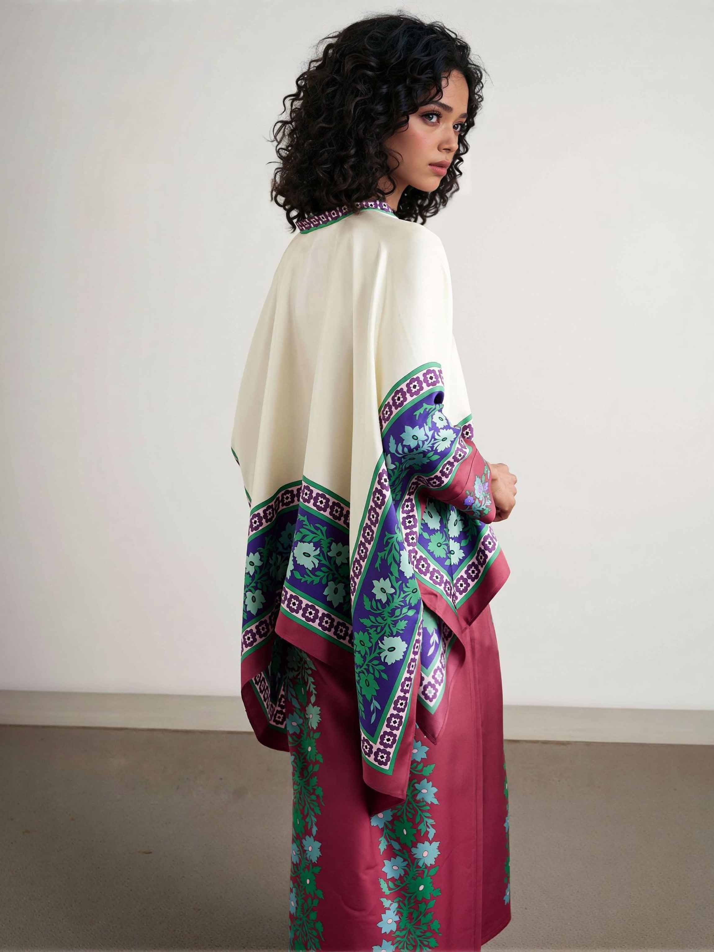 Exquisite Retro Satin Print Wide-Leg Pants