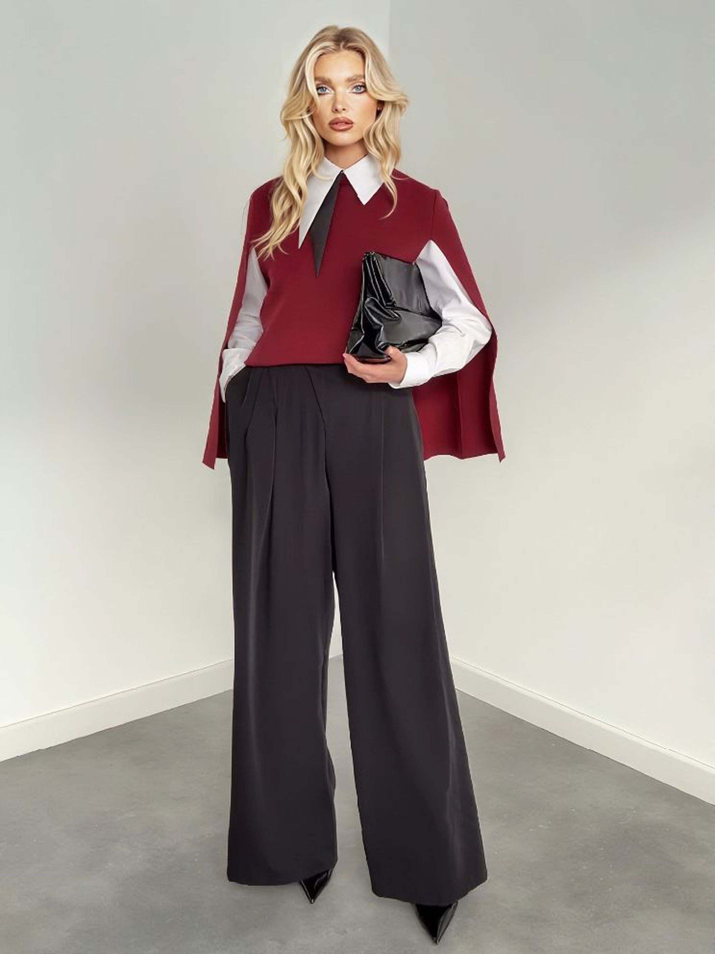 Casual Cape Knit Sweater & Wide-Leg Pants Three-Piece Set